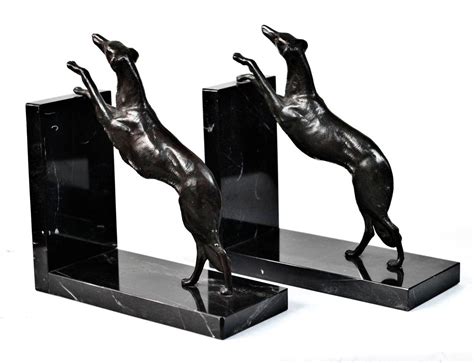 Mounumental Art Deco Borzoi Dog Bookends Bronze And Marble For Sale At