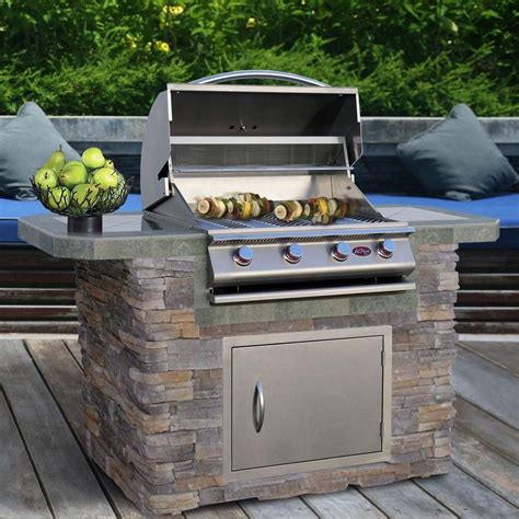 Cal Flame 6 Ft Stone Veneer And Tile Grill Island With 4 Burner Gas