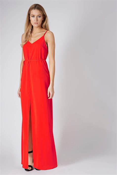 Lyst Topshop Strappy Cross Back Maxi Dress In Red