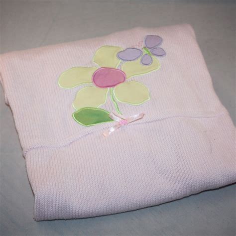 Carters Pink White Knit Flowers Baby Blanket Blueberry Plush