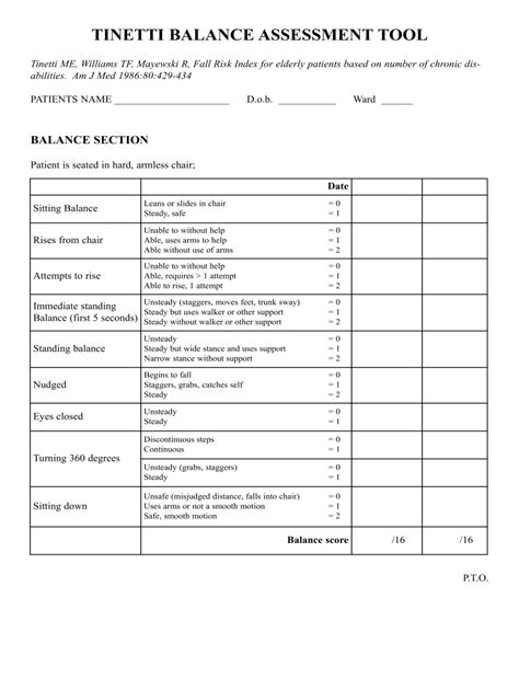 Tinetti Balance Assessment Tool Fill And Sign Printable Template
