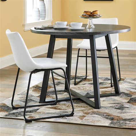 Signature Design By Ashley Centiar 3 Piece Round Dining Table Set With White Faux Leather Chairs