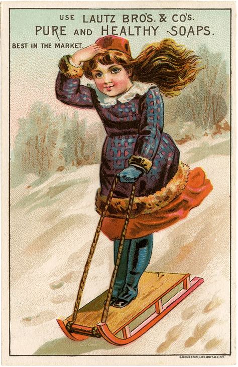 Vintage Girl Sledding Image!