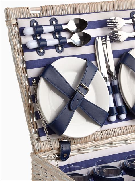 John Lewis And Partners Coastal Willow Wood Wicker Picnic Basket 4 Person