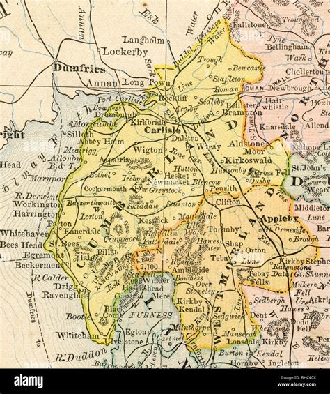 Original Old Map Of Cumberland And Westmorland From 1884 Geography