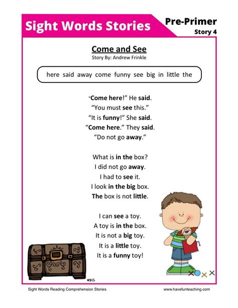This Reading Comprehension Worksheet Come And See Is For Teaching