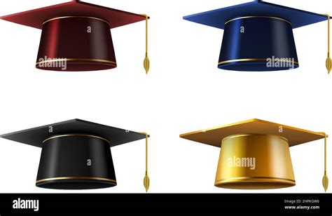 Golden Blue Red And Black Realistic 3d Graduation Cap Academic