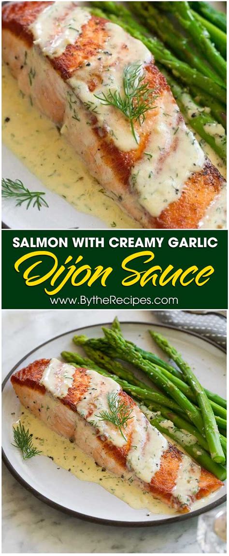 Baked salmon is juicy and flaky with a flavorful garlic, dijon, lemon glaze. Salmon with Creamy Garlic Dijon Sauce - By the Recipes