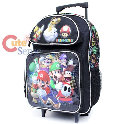 Nintendo Super Mario 16 Large School Roller Backpack And Lunch Bag Set