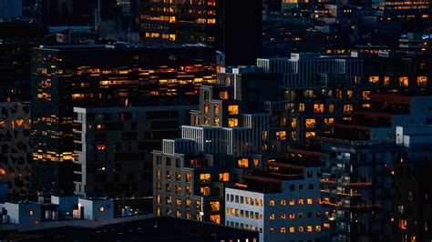 Download Wallpaper 1600x900 Night City Aerial View Buildings Dark