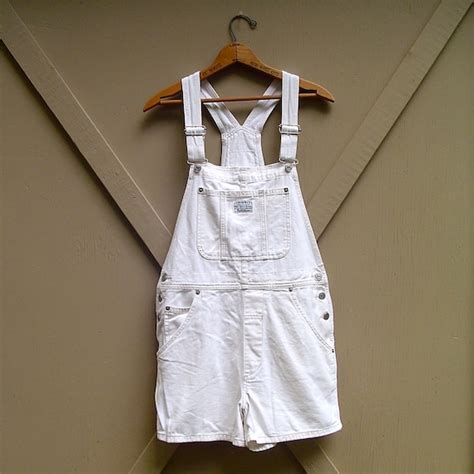 Vintage Levi Strauss White Denim Short Overalls By Skinnyandbernie