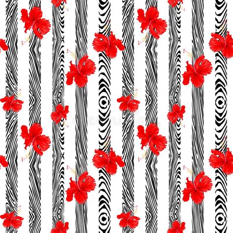 Botanical Red Hibiscus Flower Vertical With Vertical Wood Pattern