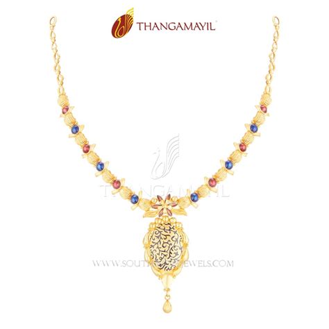 Gold Light Weight Designer Short Necklace South India Jewels