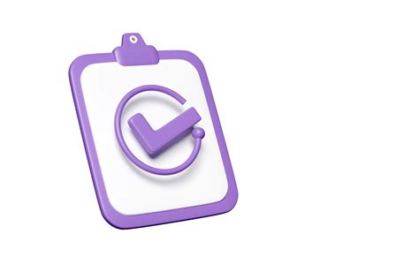 3d Purple Checklist Paper Icon Isolated Check Marks Tick Marks Symbols Project Plan Business