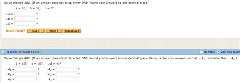 Angle a for side a, angle b for side b, and. Solved: Solve Triangle ABC. (If An Answer Does Not Exist, ... | Chegg.com