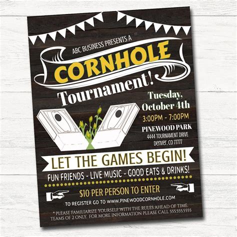 Cornhole Tournament Invite Flyer Editable Diy Template Cornhole