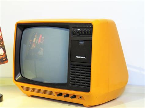 Vintage Portable Television Aristona Funky Orange Color Black And