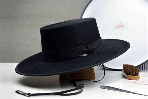 Bolero Hat The Gaucho Black Fur Felt Flat Crown Wide Brim Etsy Uk Wide Brim Hat Men Black