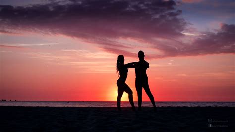 Beach Silhouette Salsa Bachata Vides Couple Dancing Silhouettes