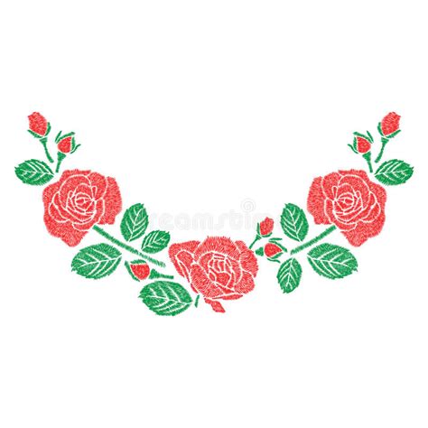 Red Rose Embroidery Artwork Design For Clothing Flower