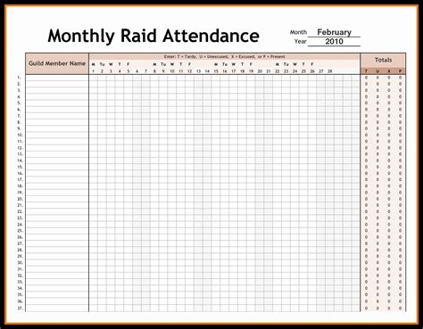 Excel Attendance Sheet Template