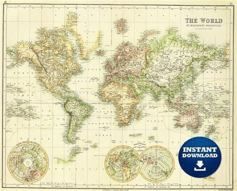 .jpg and.png files will work with most graphic software. Digital Old World Map Printable Download. Vintage World ...