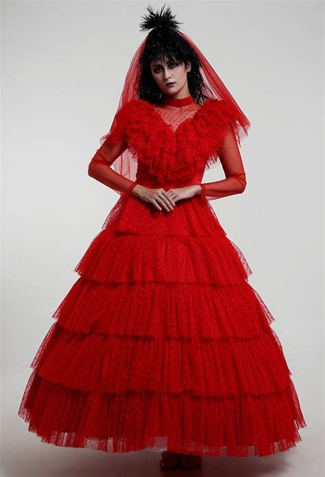Beetlejuice Lydia Deetz Cosplay Gothic Red Wedding Style Costume Halloween Dress For Sale In
