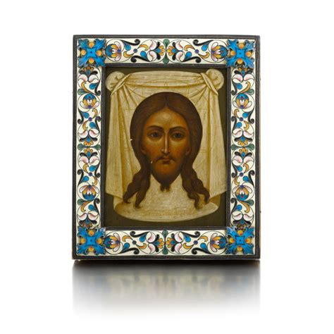 A Fabergé Small Silver And Cloisonné Enamel Icon Of The Mandylion