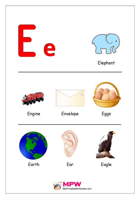 Things That Start With E Printable Worksheet For E Alphabet