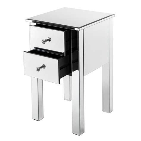 Fch Mirrored Nightstand End Table Mirrored Furniture Glass Bedside Table Silver