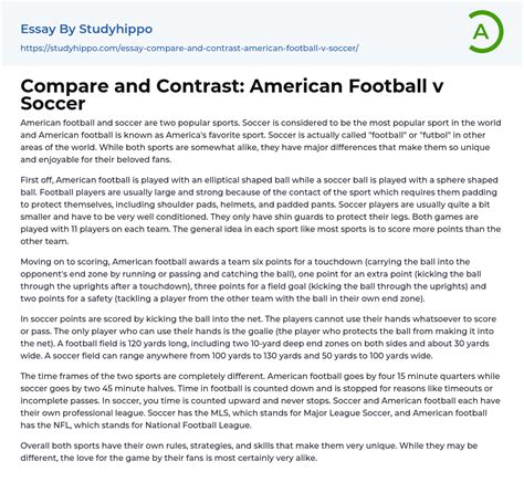 Compare And Contrast American Football V Soccer Essay Example
