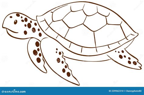 Turtle In Doodle Simple Style On White Background Stock Vector
