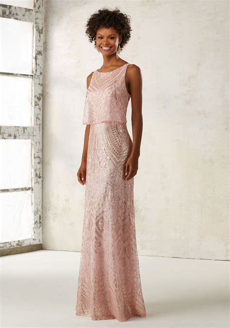 Fitted Bridesmaids Dress With Sequins On Mesh Morilee