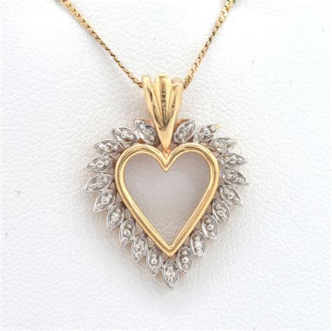 14k Solid Yellow Gold Natural Diamonds Heart Pendant One Tenth Etsy