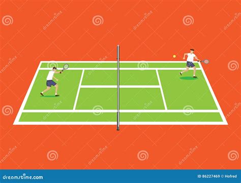 Two Tennis Players Having A Game In Tennis Court Cartoon Vector Stock