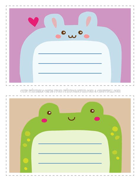 Cute Printable Animal Notecards For Kids Rabbit And Frog