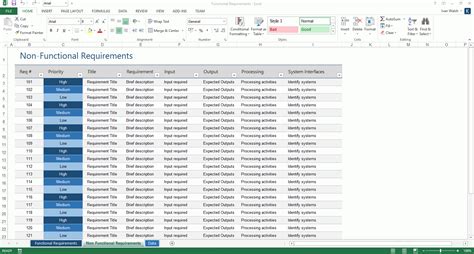 Requirements Spreadsheet Template — Db