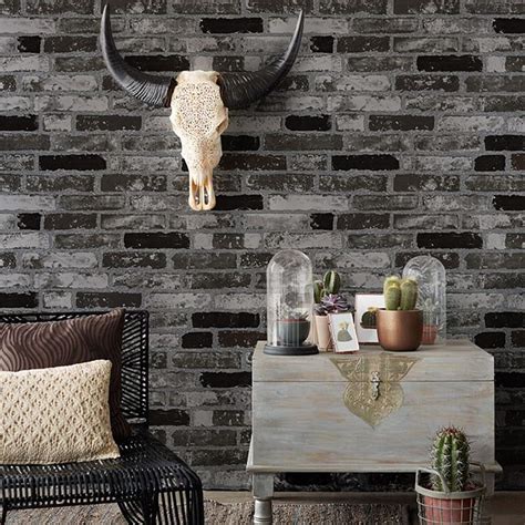 Haokhome Modern Faux Brick Black White 3d Textured Stone Paper Rolls