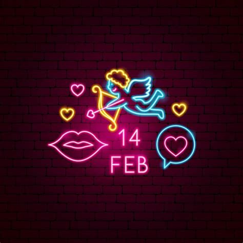 14 Februar Neon Label Vektor Illustration Der Romantik Förderung