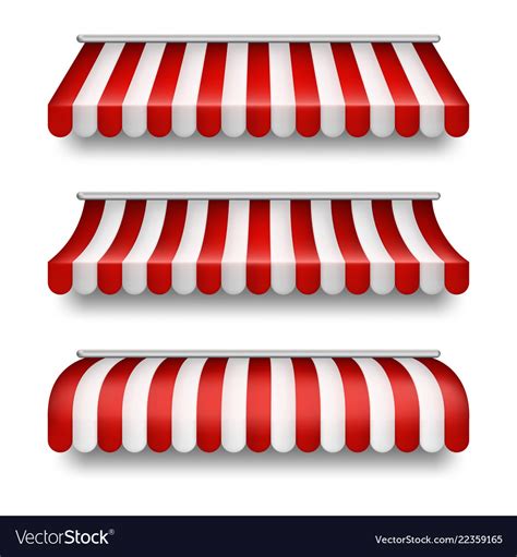 Realistic Set Of Striped Awnings For Shops Vector Image