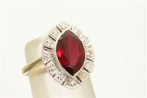 estate 14 k red stone diamond ring emily s attic llc ruby lane
