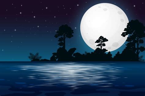 A Full Moon Night At The Lake 363487 Vector Art At Vecteezy