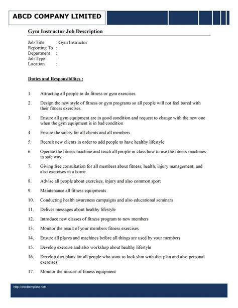 Gym Instructor Duties And Responsibilities Archives