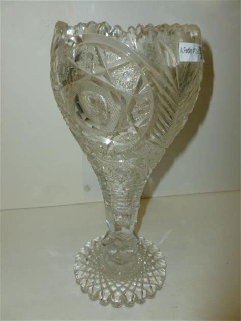Large Heavy Cut Glass Flower Vase Lot 9189