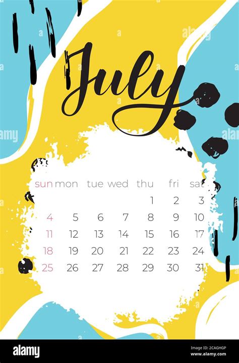 July 2021 Calendar In Modern Style Vector Design Stock Vector Image