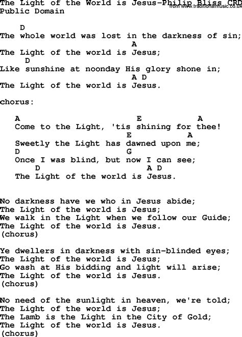 Gospel Song The Light Of The World Is Jesus Philip Bliss Lyrics And