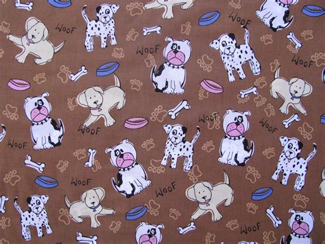 Dog Print Fabric White Dogs Spotted Dogs Cotton Fabric Paw Etsy