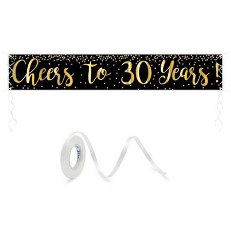 Cheers To 30 Years Banner 30th Birthday Party Decorations Black Gold
