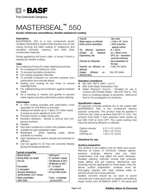 Masterseal 550 \ мастерсил 550. MASTERSEAL_550_v6 | Concrete | Water