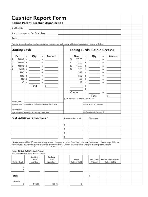 End Of Day Cash Register Report Template Free Printable Templates